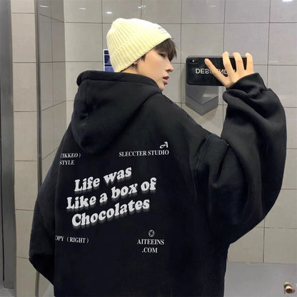 American Retro Hoodies Men Autumn Winter 2025New Fashion Street Letter Print Kangaroo Pouch Y2K Top Men Warm Sweatshirt Student