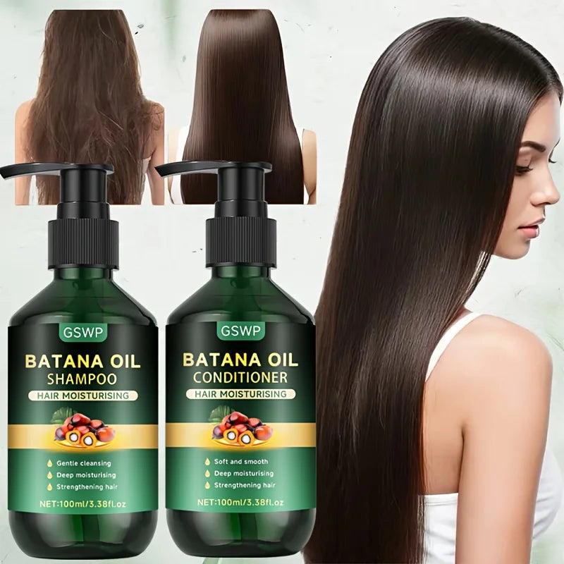 GSWP Batana Oil Shampoo Conditioner Set: Deeply moisturizes repairs, enhances shine and smoothness, soothes the scalp.100g+100g Halalzen