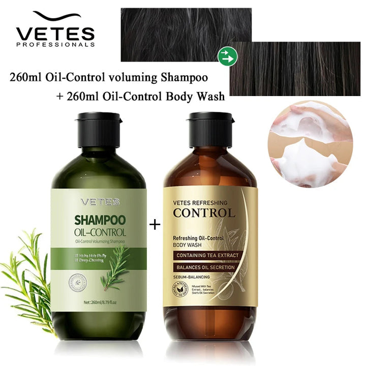 VETES Shampoo and Shower Gel Set 260ml Oil Control Tea Aroma Lasting Deepy Clean Moisturizing and Balancing Water and Oil Care Halalzen