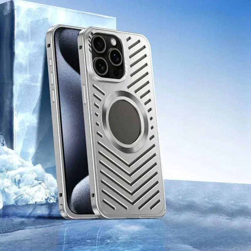 for IPhone 12 13 14 15 16 Pro Max Series MagSafe Case Luxury Metal Heat Dissipation Magnetic Phone Cases Aluminum Cooling Cover