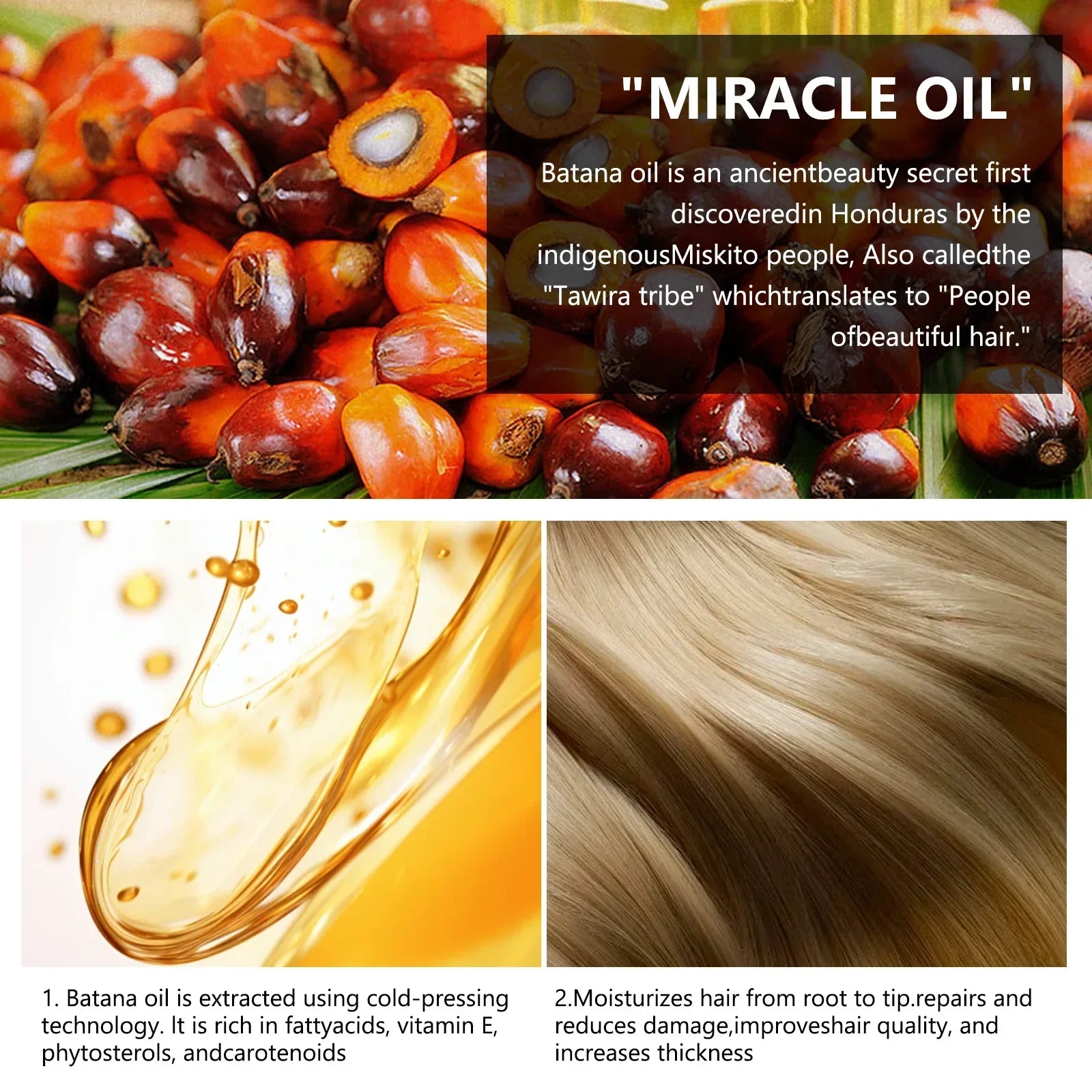 Batana Hair Oil Nourishes Scalp Moisturizes to Reduce Split Ends and Hair Loss Natural Botanical Hair Treatment Oil