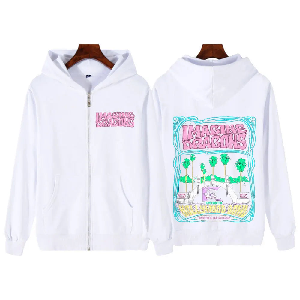 Imagine Dragons Band Loom World Tour 2025 Harajuku Zipper Sweatshirt Men's Long-sleeved Fashion Hoodie Casual Zipper Tracksuit