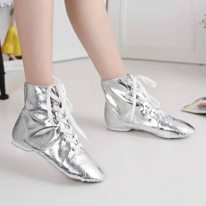 Kid Dance Shoe HighTop Adult Dance Shoe Fashion Jazz Boot Shiny Soft Sole Dance Shoe Parent-child Ballet Shoes Performance Shoes