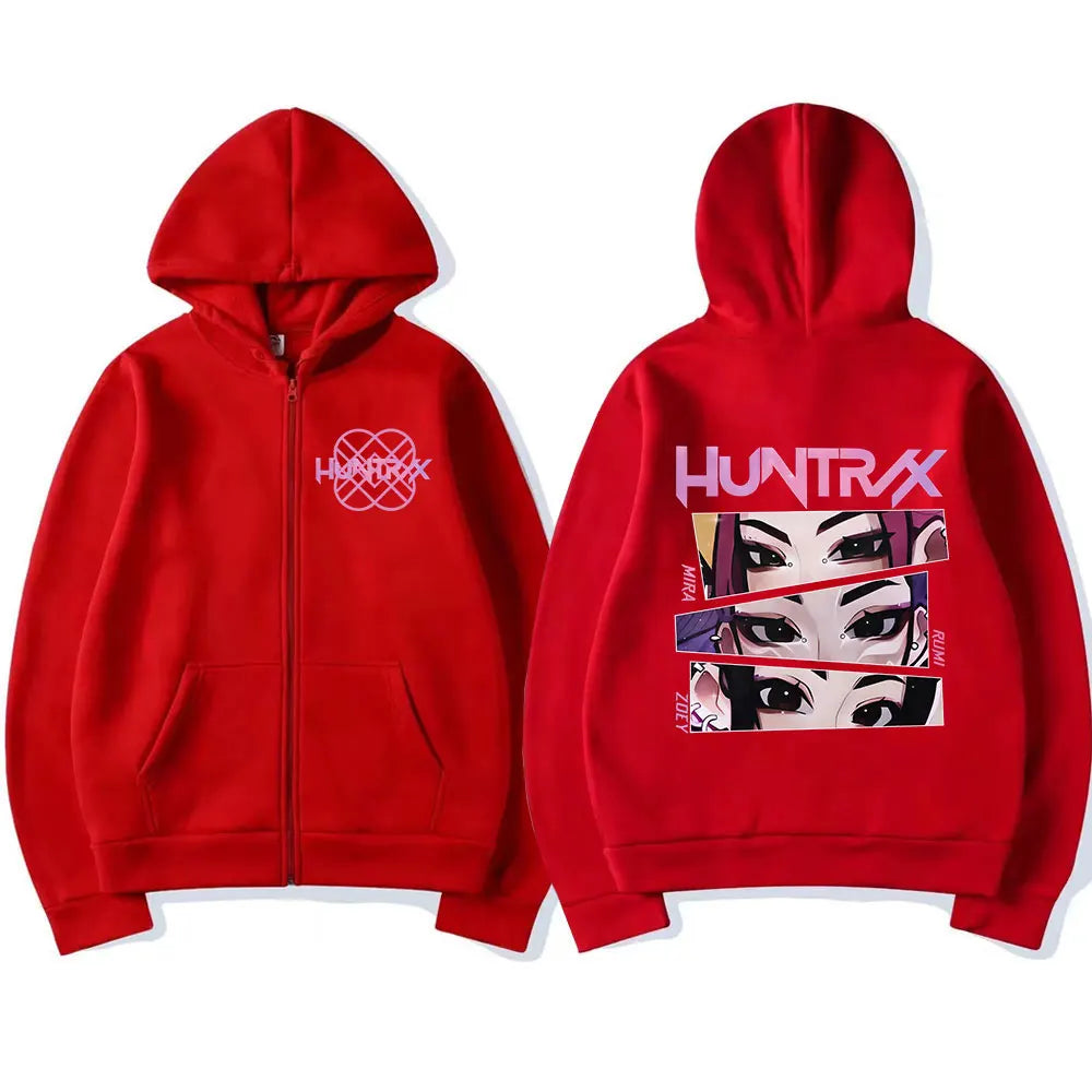 KPop Demon Hunters Rumi Mira Zoey Eyes Zipper Hoodies Fashion Hip Hop Zip Up Sweatshirts Men Women Clothing Pullover Jacket Coat