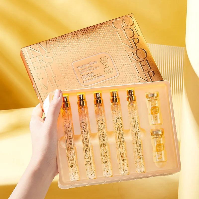 24K Gold Face Serum Active Collagen Silk Thread Facial Essence Anti-wrinkle Moisturizing Hyaluronic Serum for Face Skin Care Halalzen