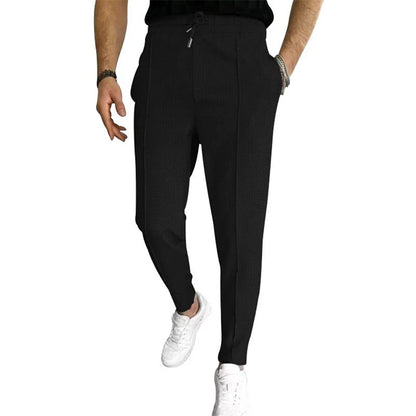 Men s Casual Elastic Waist Drawstring Trousers with Pockets Solid Color Streetwear Pants for Everyday Comfort