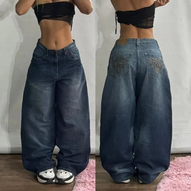 Streetwear Fashion New Multi-pocket Washed Baggy Jeans Men And Women Y2K Hip-hop Harajuku Casual Gothic High Waist Wide Trouser