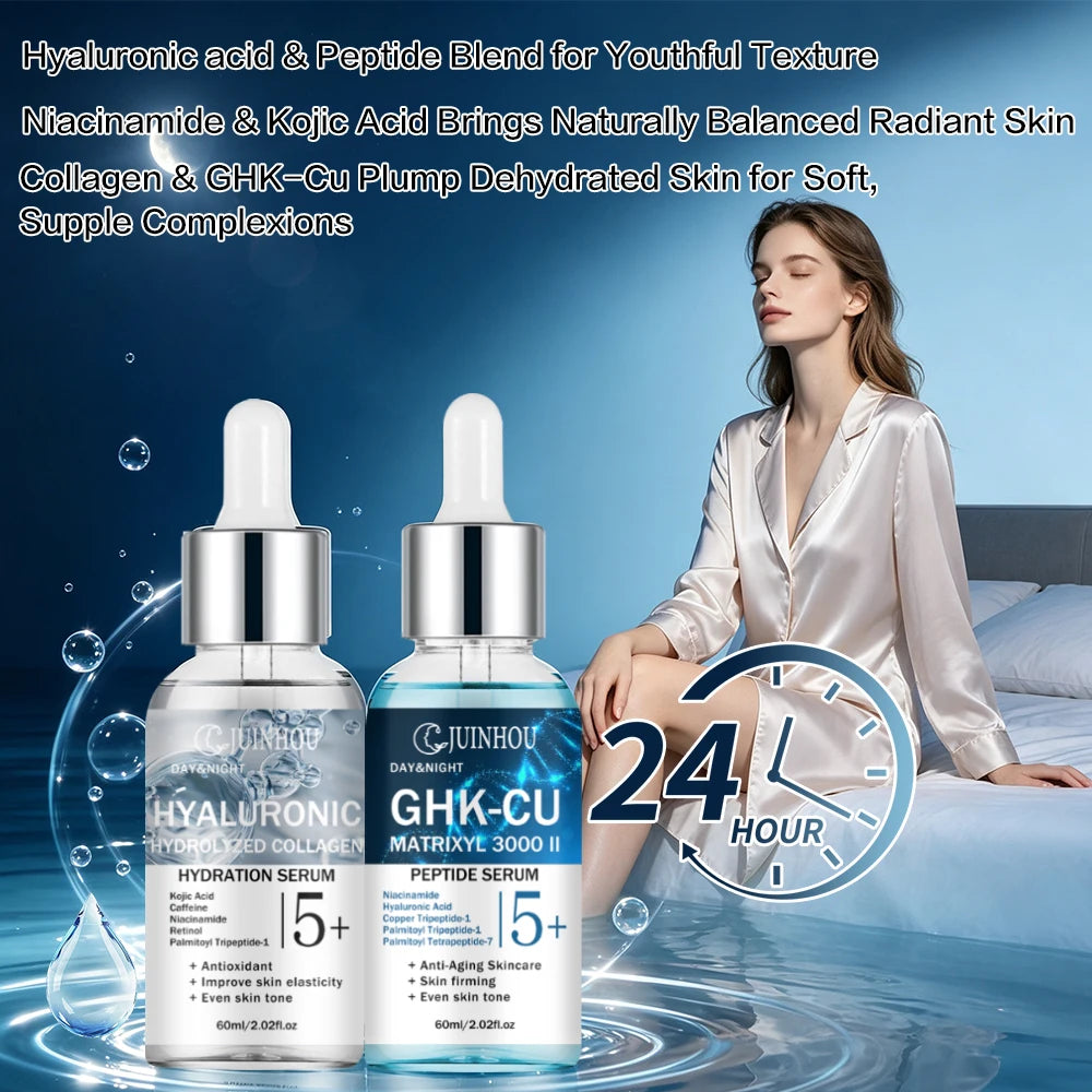 JUINHOU 2Pcs Skin Face Serum Copper Peptide Hyaluronic Acid Plumping Brighten Smooth Skin Deep Hydration Daily Facial Care