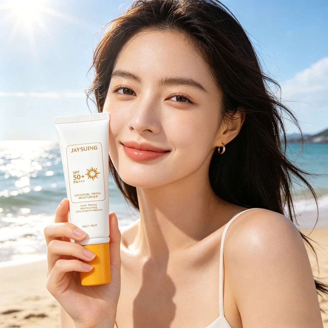 Jaysuing Tinted Sunscreen Spf 50 Anti UV Protection Waterproof Even Skin Tone Matte Finish Summer Outdoor Tinted Moisturizer 50g