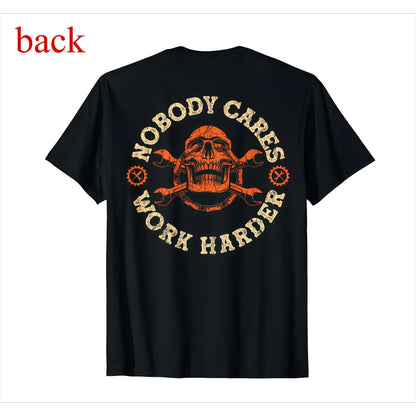 Nobody Cares Work Harder Shirt Skull Wrench Graphic Tee 2025 Gift for Men Garage Mechanic Blue Collar Motivational T-Shirt
