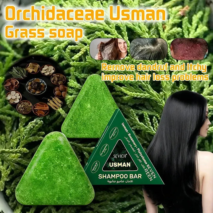 Sevich Usman Grass & Platycladus Shampoo Bar Handmade Solid Soap Strengthens Root Anti Hair Loss Herbal Shampoo Soap Hair Growth