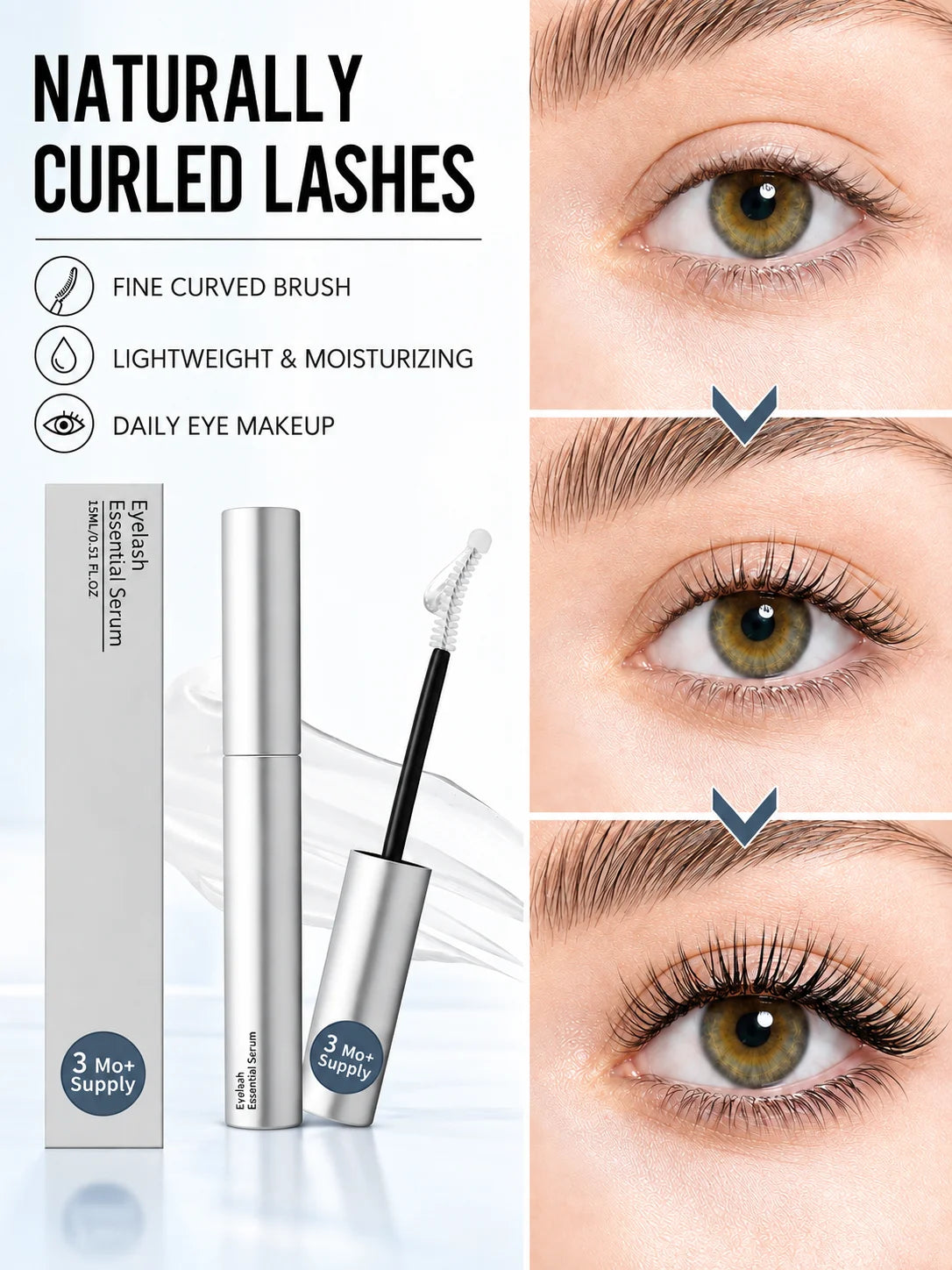 Fast Natural Curling Eyelash Essence – Precision Brush for Defined Eye Makeup, Lightweight Hydrating Formula, Daily Lash Care