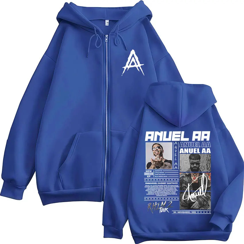 Rapper Anuel AA Rhlm 2 Album 2025 Zipper Hoodies Men Women Clothing Fashion Zip Up Hooded Sweatshirt Oversized Pullovers Jackets