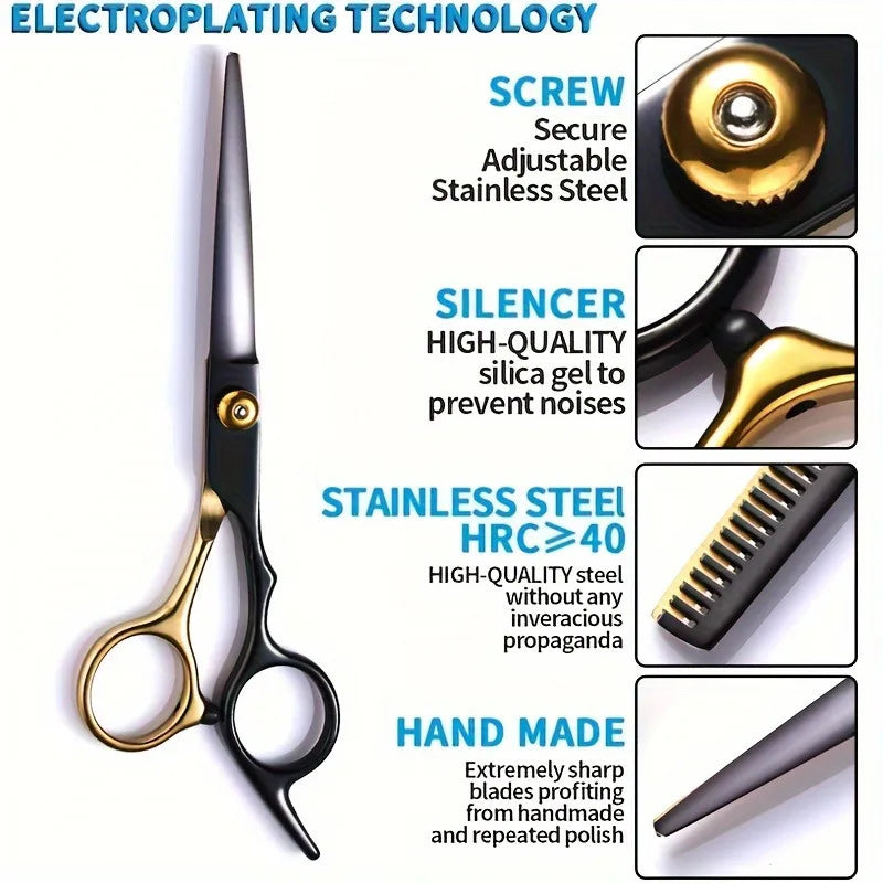 Stainless Steel Hair Scissors Set - Professional Thinning & Texturing Shears, Layered Hair Cutting Tools for Home Barber Kit