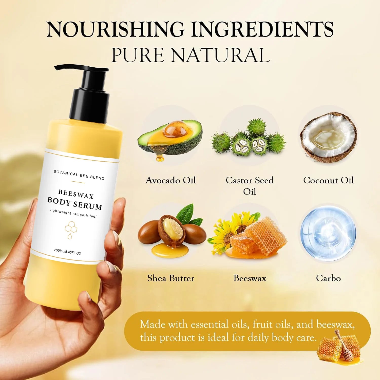 250ml BeesWax Body Serum Body Oil Moisturizer Lightweight Wet Skin Formula for Soft, Radiant Skin Natural Antioxidant-Rich Serum