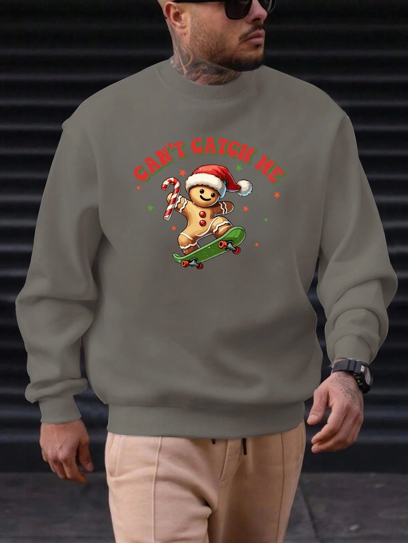 Men's Cotton Crewneck Sweatshirt CAN'T CATCH ME Graphic Print 2025 New Trending Fashion Casual High Quality Top Clothing