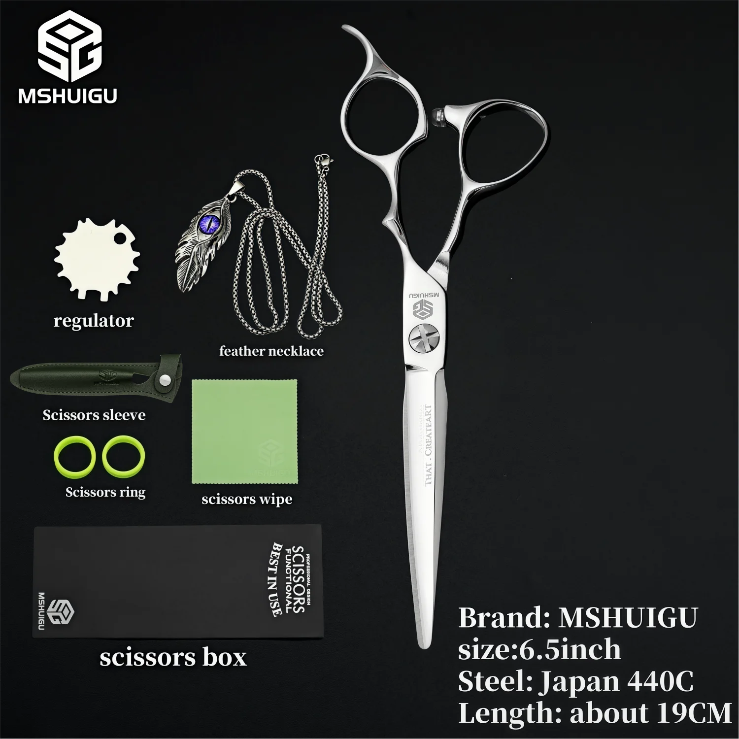 MSHUIGU 440C Professional Barber Scissors 6-7 Inch Laser Wire Serrated Blade Multi-Functional Thinning Hair Shears for Salon Too