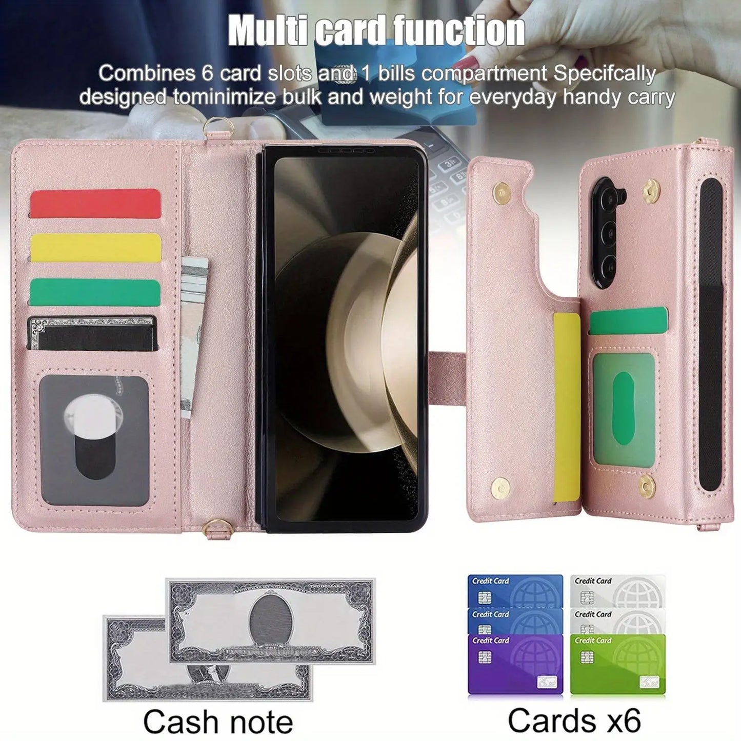 PU Leather Flip Wallet Case For Samsung Galaxy Z Fold 6 5 4 3 5G With Holder Crossbody Wrist Strap Card Slot Stand Phone Cover