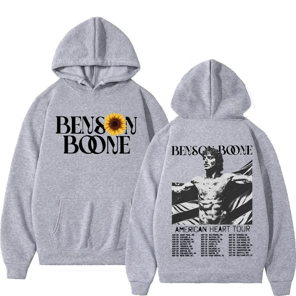 Benson Boone American Heart Tour 2025 Hoodies Men Women Fashion Hip Hop Hooded Sweatshirts Vintage Casual Oversized Pullovers
