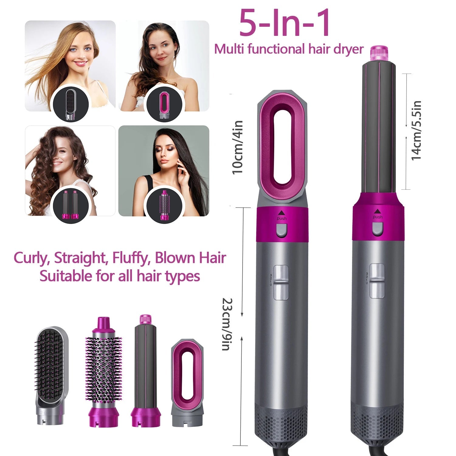 High-Quality New Styling Set 5-In-1 Curling Iron Brush Hot Air Comb Hair Straightener Hairdresser/Stylist Accessories Gift Halalzen