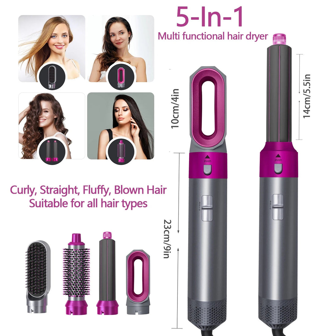 High-Quality New Styling Set 5-In-1 Curling Iron Brush Hot Air Comb Hair Straightener Hairdresser/Stylist Accessories Gift Halalzen