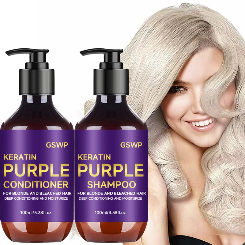 GSWP Purple Shampoo and Conditioner Set cleanses and deeply moisturizes hair, suitable for blonde, gray, and silver hair.200g Halalzen