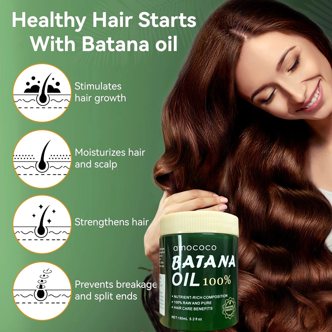 Amococo 2pcs Batana Oil 100% 150ml Each Pure Natural Hair Oil Treatment Nourishing Moisturizing Repair Care for Dry Damaged Hair Strengthening Conditioner for Women Men