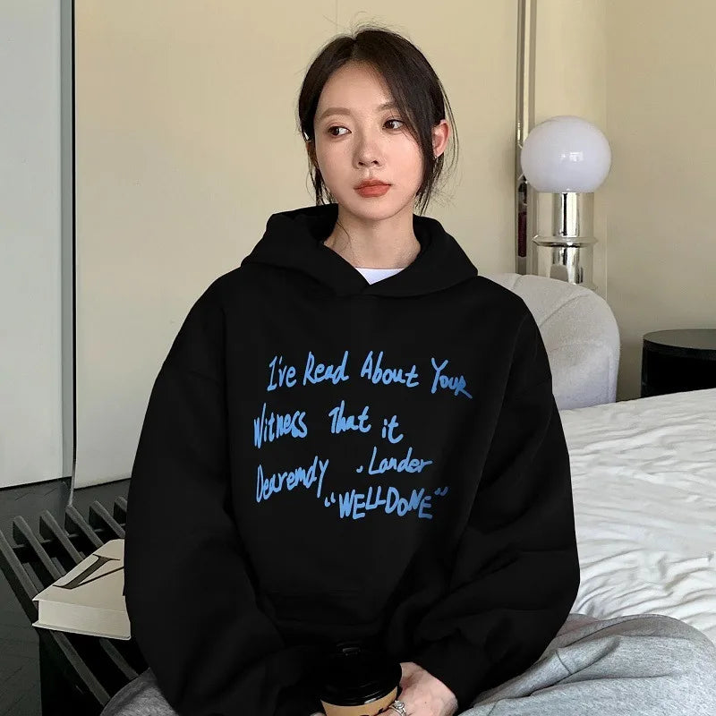 American style Letter Print Warm Hoodie Men Women Autumn Winter 2025 New Loose Casual Kangaroo Pouch Y2K Tops Youth Sweatshirt