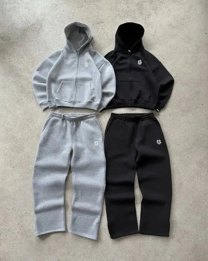 Y2K Letter Zipper Hoodie Men Women Harajuku Fashion Letter Embroidery Pants Retro Oversized Hoodie Sweatshirt Zipper 2pcs Sets