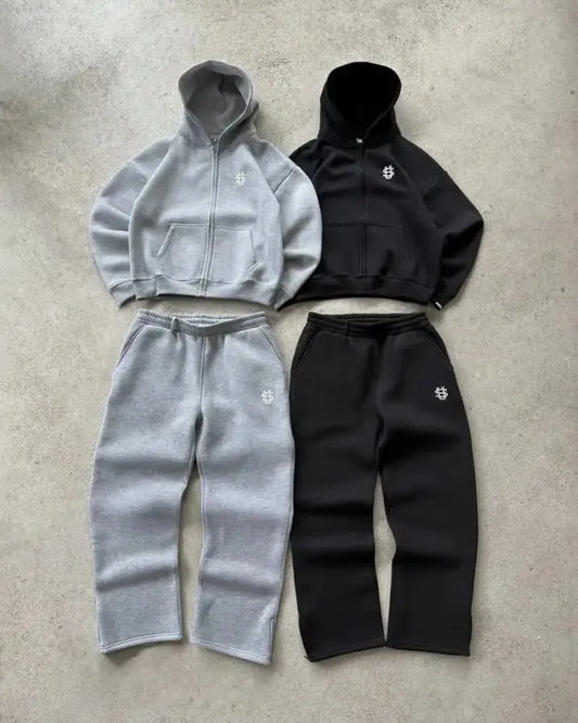 Y2K Letter Zipper Hoodie Men Women Harajuku Fashion Letter Embroidery Pants Retro Oversized Hoodie Sweatshirt Zipper 2pcs Sets