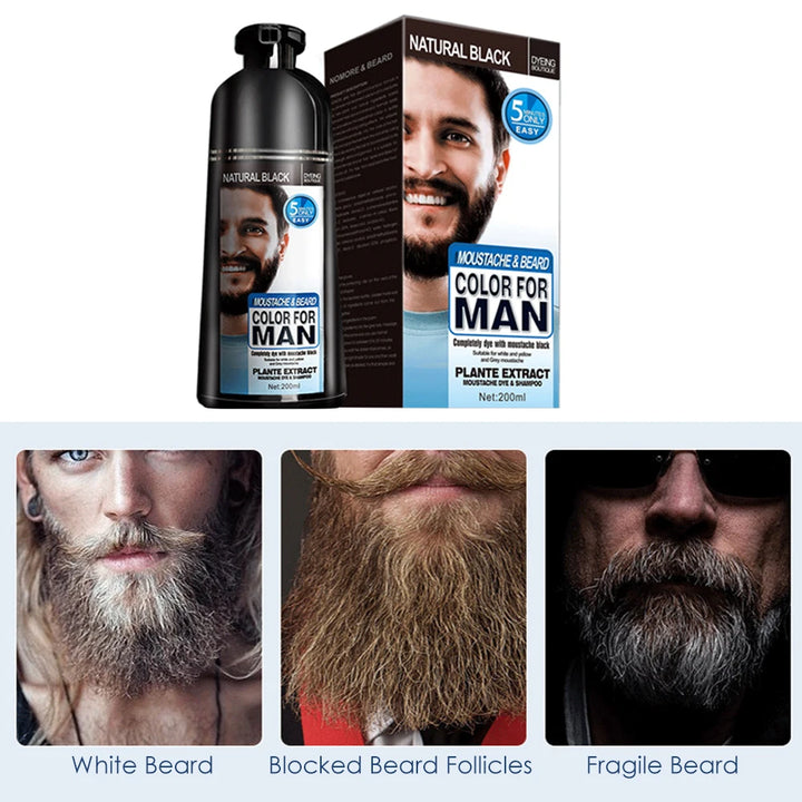 Natural Black Beard Dye Shampoo Permanent Long Lasting Beard Coloring For Men Removal White Grey Hair Color Cover Beard Care
