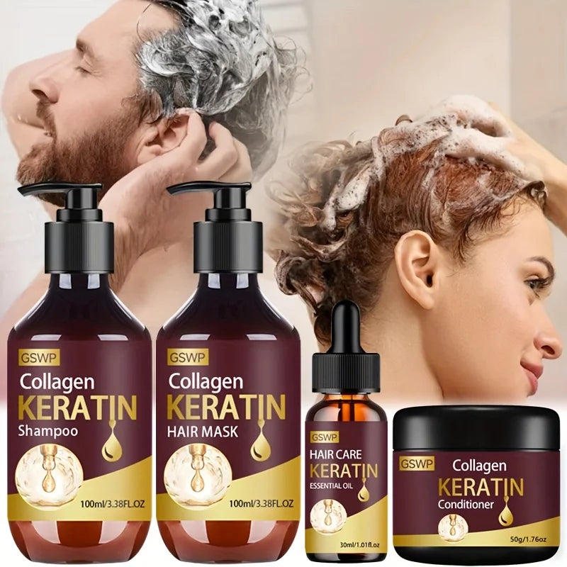 GSWP 4-Piece Keratin Care Set: Keratin Shampoo, Conditioner, Hair Mask, and Hair Oil for Deep Moisturizing. Halalzen