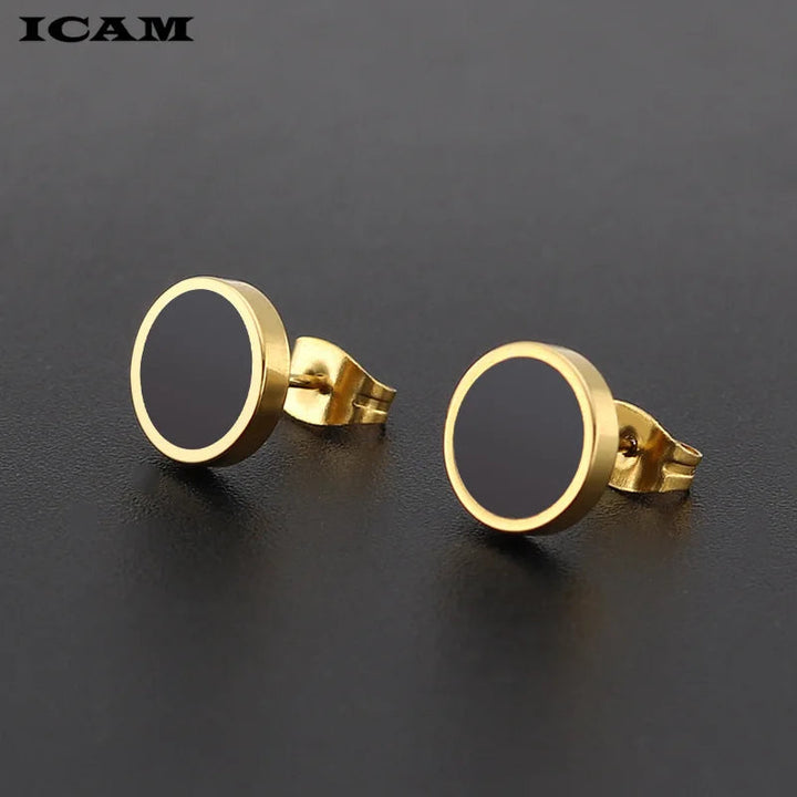 ICAM Fashion Bohemian Vintage Earrings Jewelry Cute Black Geometric Round Stainless Steel Stud Earring Best Gift for Women Girl HALALZEN