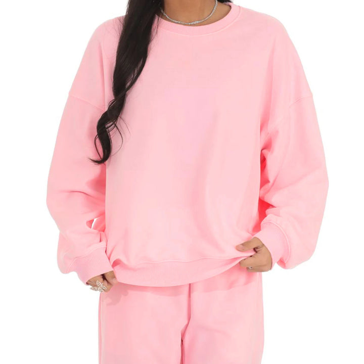 2025 Women’s Soild Color Two Piece Outfits Long Sleeve Round Neck Sweatshirt and Straight Leg Pants Set Loungewear