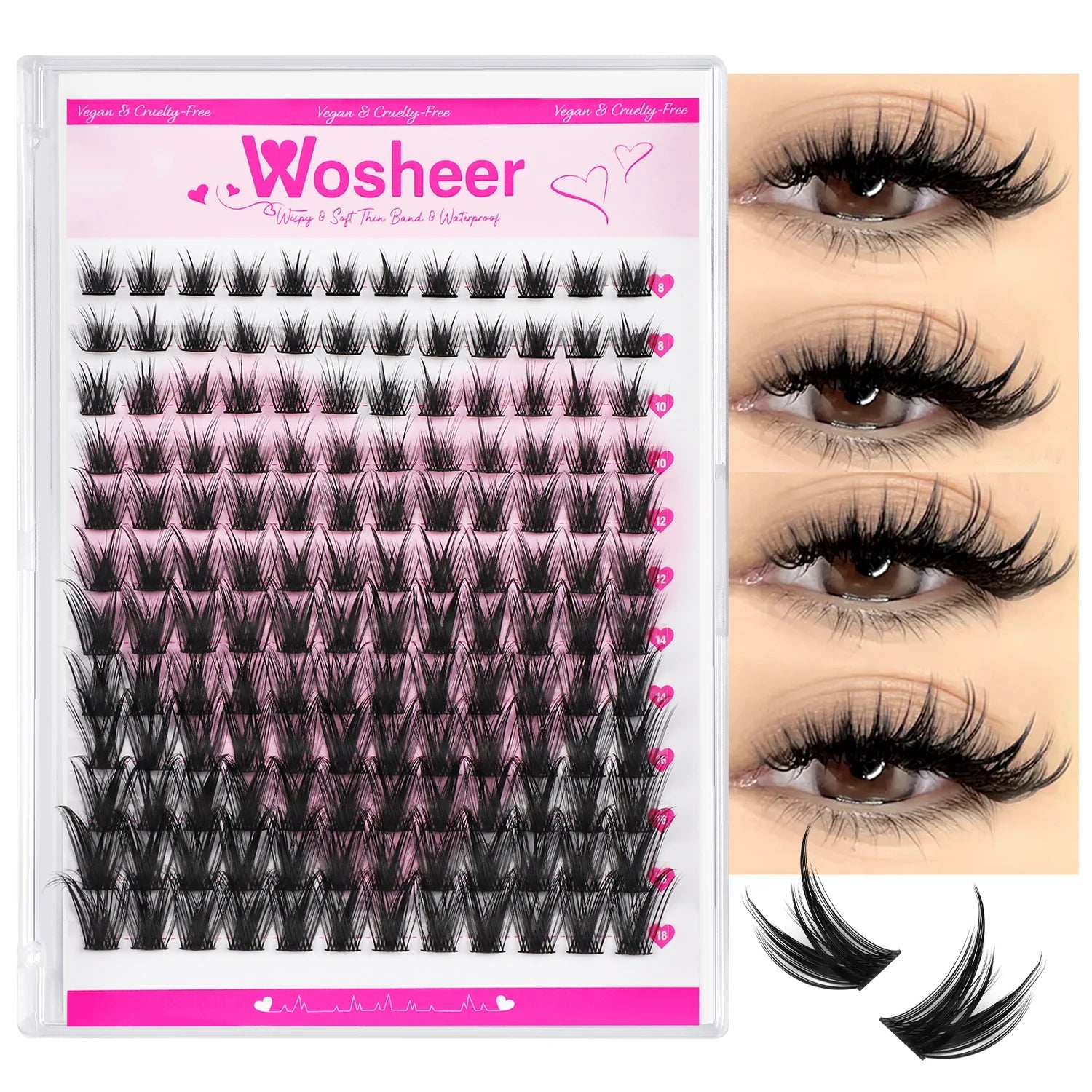 WOSHEER Lashes Clusters Cat Eyelashes Wispy Individual Lashes Extensions Volume Thick Clusters Lashes DIY At Home Halalzen