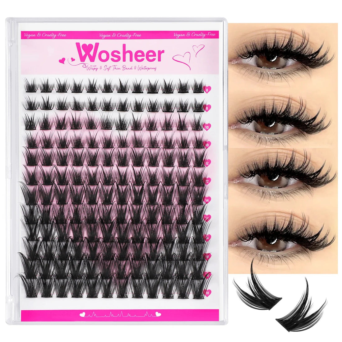 WOSHEER Lashes Clusters Cat Eyelashes Wispy Individual Lashes Extensions Volume Thick Clusters Lashes DIY At Home Halalzen