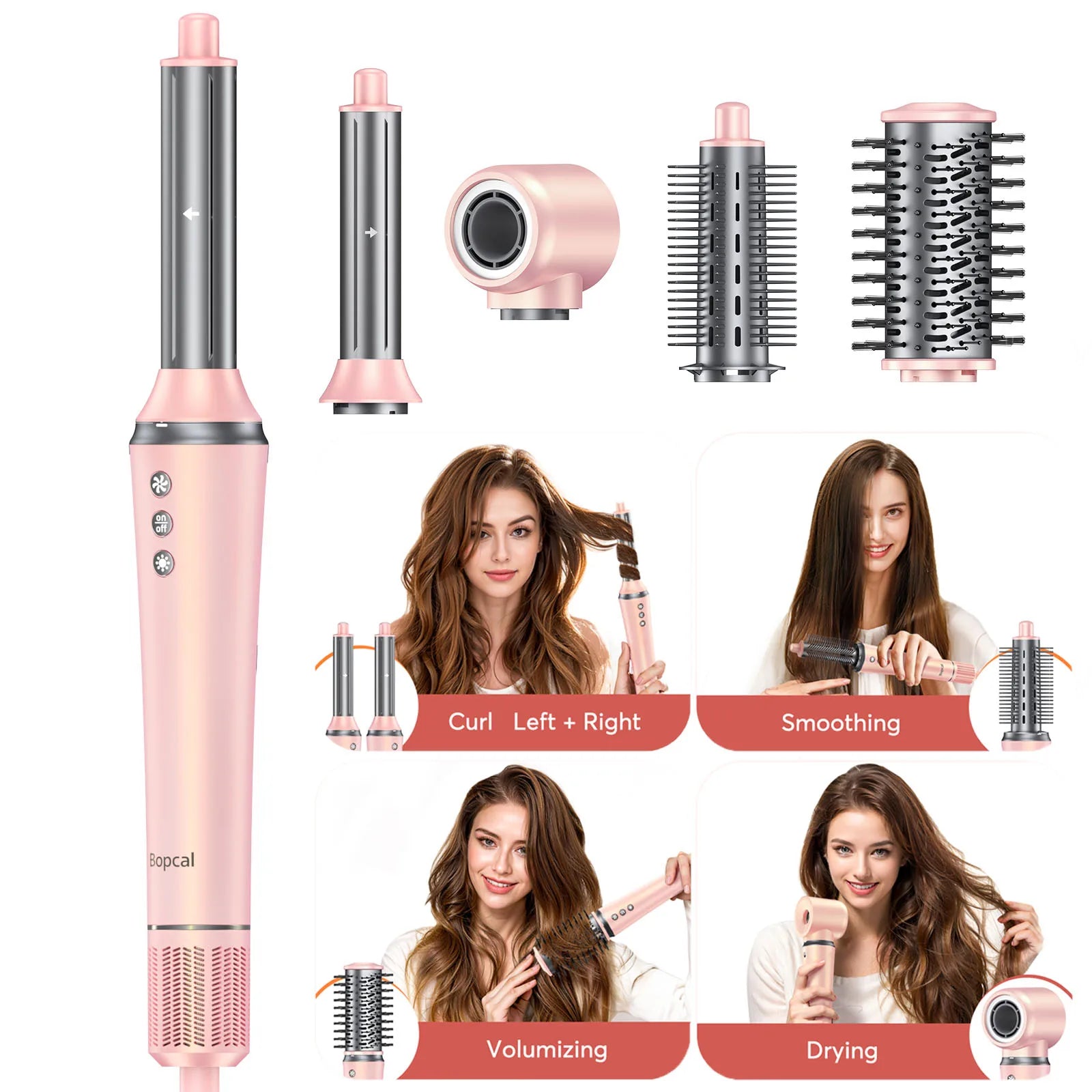 Bopcal 5 In 1 Hair Dryer Hot Air Comb Electric Hair Curling Iron 1200W High Speed Blower Multifunctional Styling Tools Hairdryer Halalzen