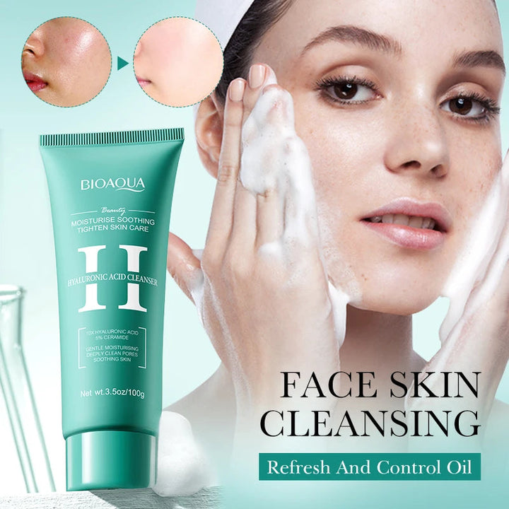 BIOAQUA Hyaluronic Acid Facial Cleanser Moisturizing Face Wash Foam Anti-aging Face Cleanser Facial Skin Care Products Halalzen
