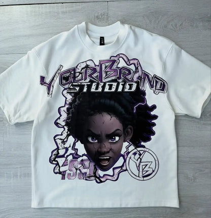Y2k Harajuku streetwear men and women short sleeved fashion new cartoon print design shirt retro hip-hop trend oversized T-shirt