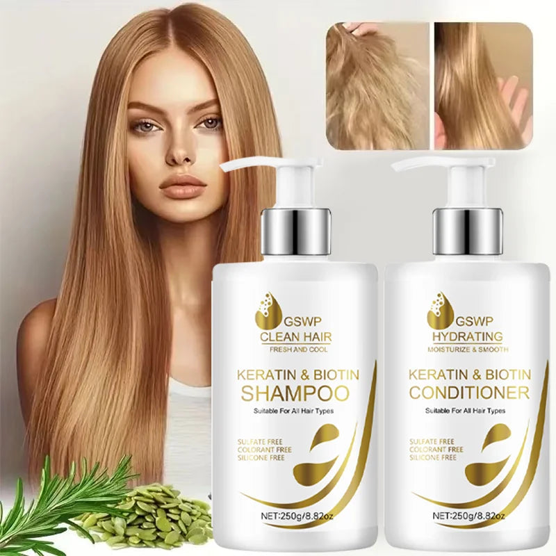 GSWP Keratin Biotin Shampoo & Conditioner,Gentle cleansing, suitable for all hair types, ideal as a gift. 500g Halalzen