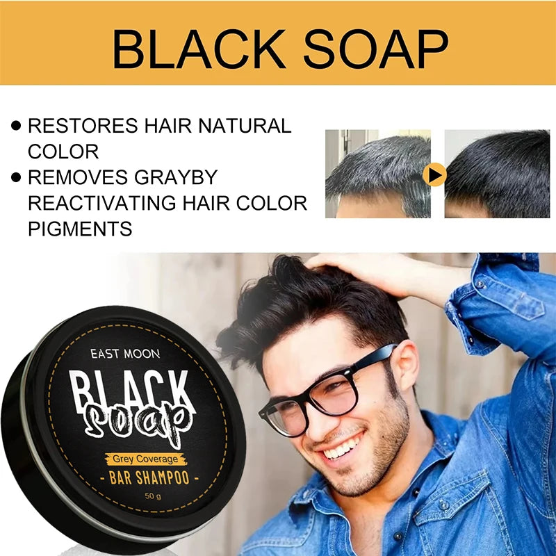 50G White Hair to Black Soap Restores Gray Beard Cleanses Hair Nourishes Black Hair Brightens Hair Men Women Shampoo Hair Care Halalzen