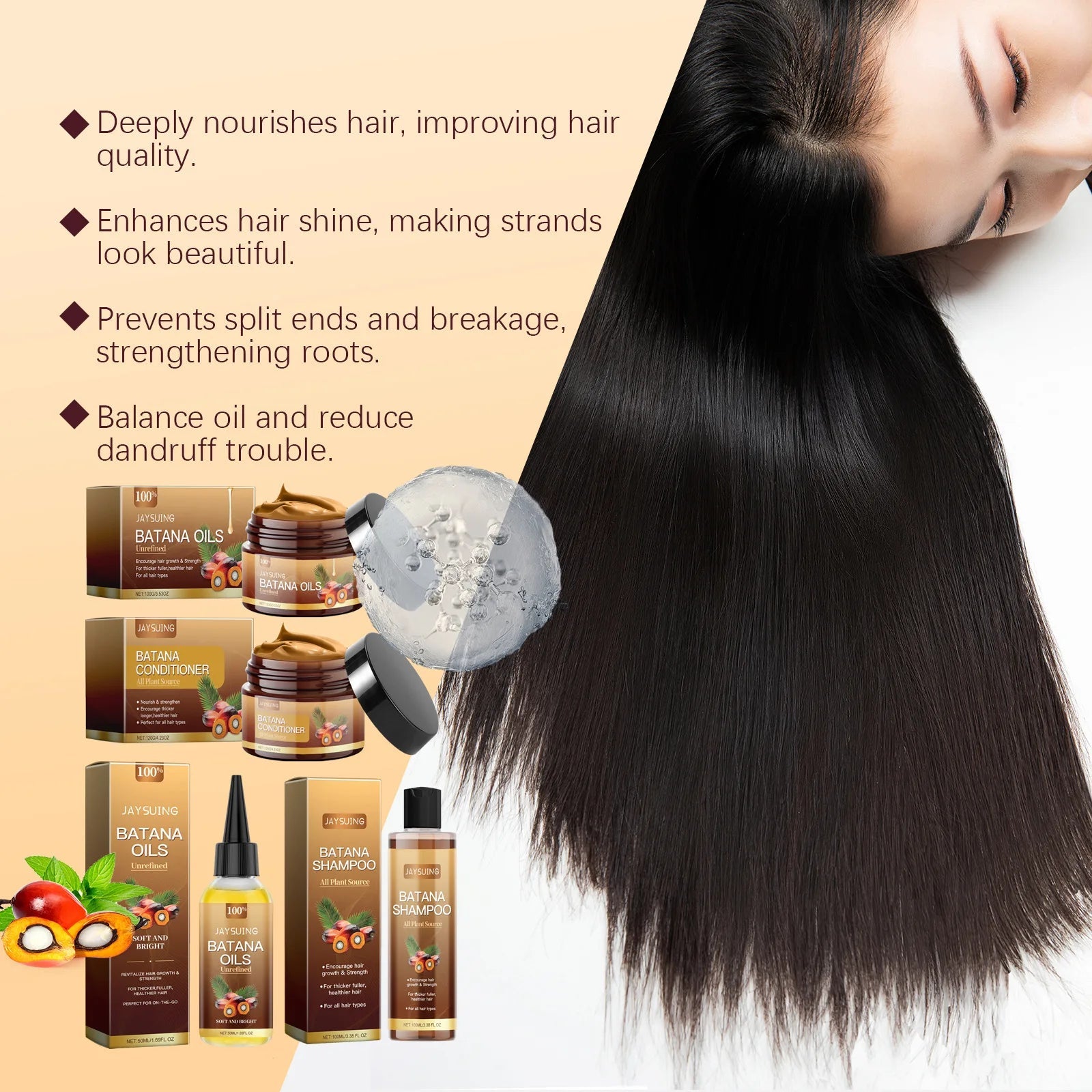 Hair Care Product Batana Oil Shampoo Conditioner Repair Split Ends Frizzy Damage Moisturize Smooth Shiny Keratin Hair Mask Serum Halalzen