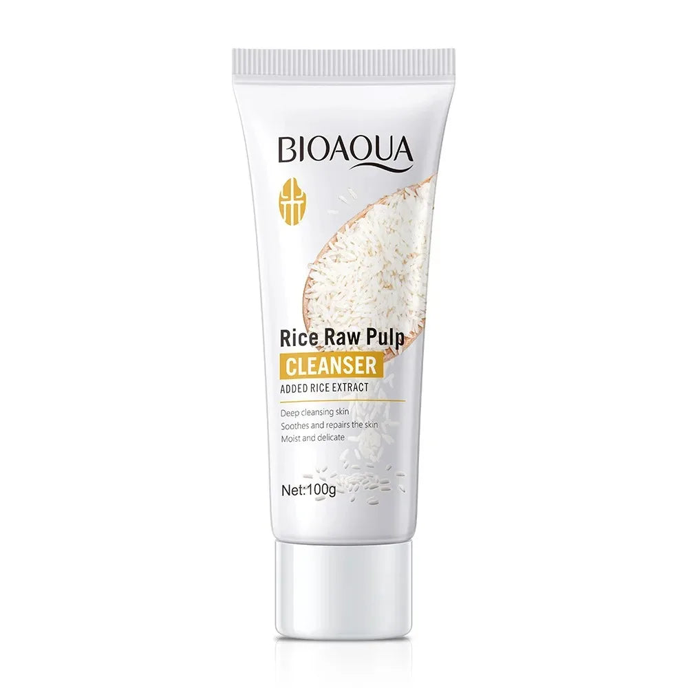 BIOAQUA Rice Raw Pulp Facial Cleanser Face Wash Foam skincare Moisturizing Skin Brightening Rejuvenation Face Cleanser Skin Care Halalzen