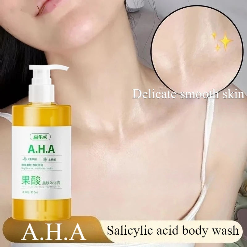 AHA Fruit Acid Salicylic Acid Body Wash Brightens and Moisturizes The Skin, Eliminates Back Acne Relieves Dullness Shower Gel Halalzen