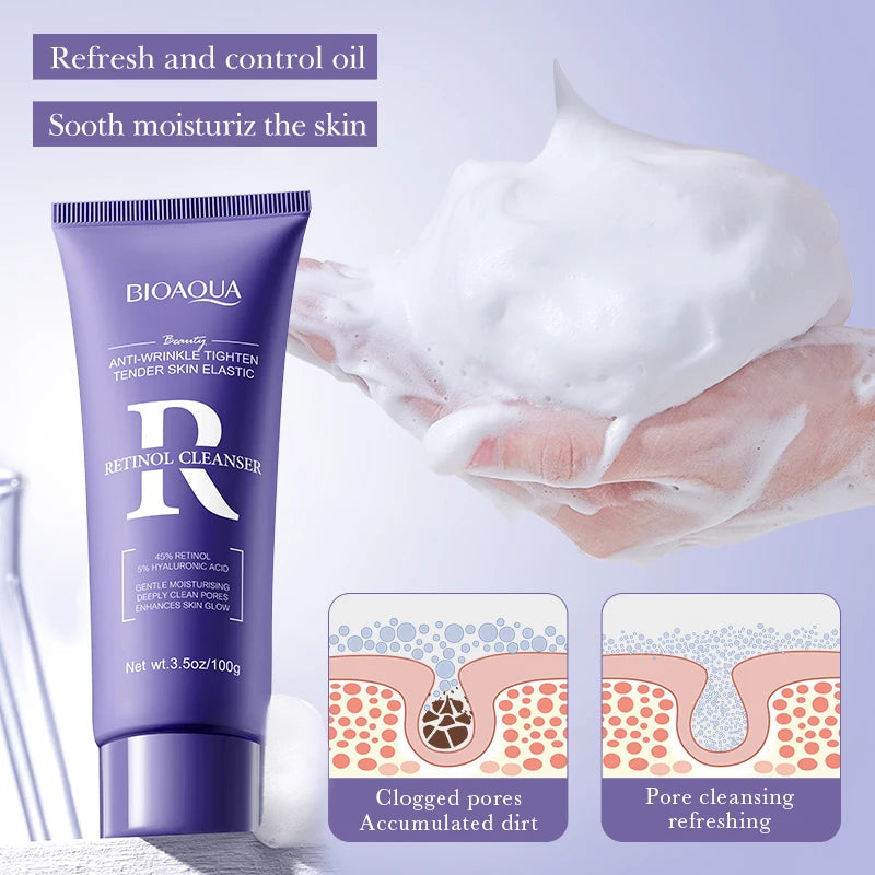 BIOAQUA Hyaluronic Acid Retinol Vitamin C Facial Cleanser Oil Control Moisturizing Face Wash Foam Face Cleanser Skin Care Halalzen