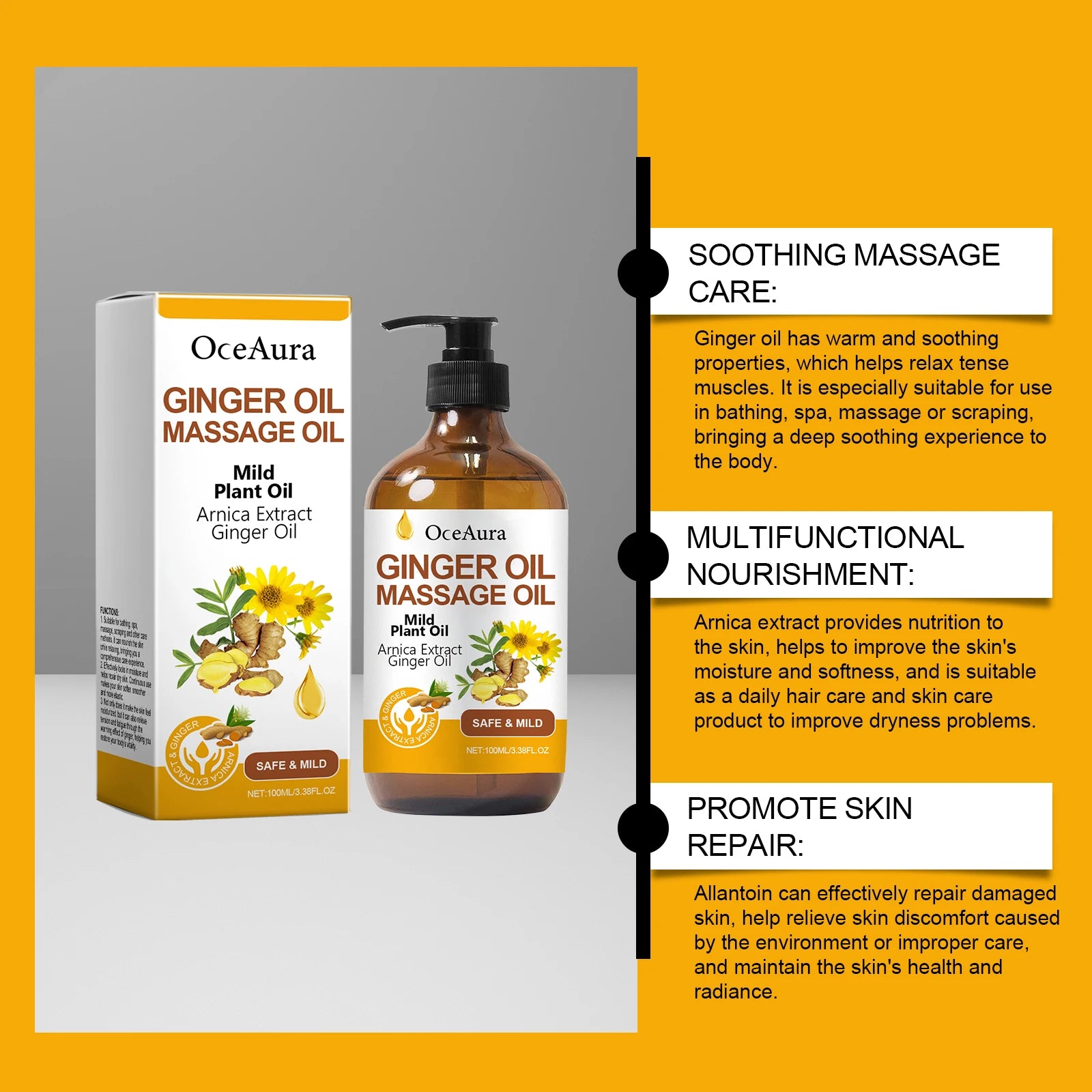 Relaxing Body Ginger Massage Oil Improve Rough Dry Skin Moisturizing Nourishing Restore Skin Vitality Body Care 100ML