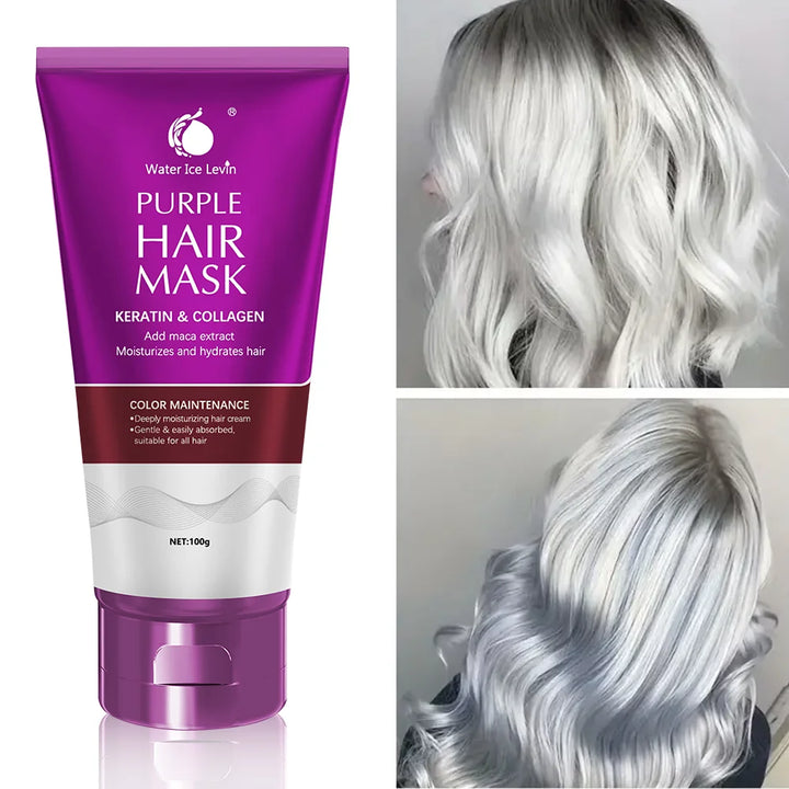 Water Ice Levin New Purple Keratin Biotin Hair Mask, Repair Damaged Frizz, 10 Seconds Softness Nourishment, Straight Hair Care