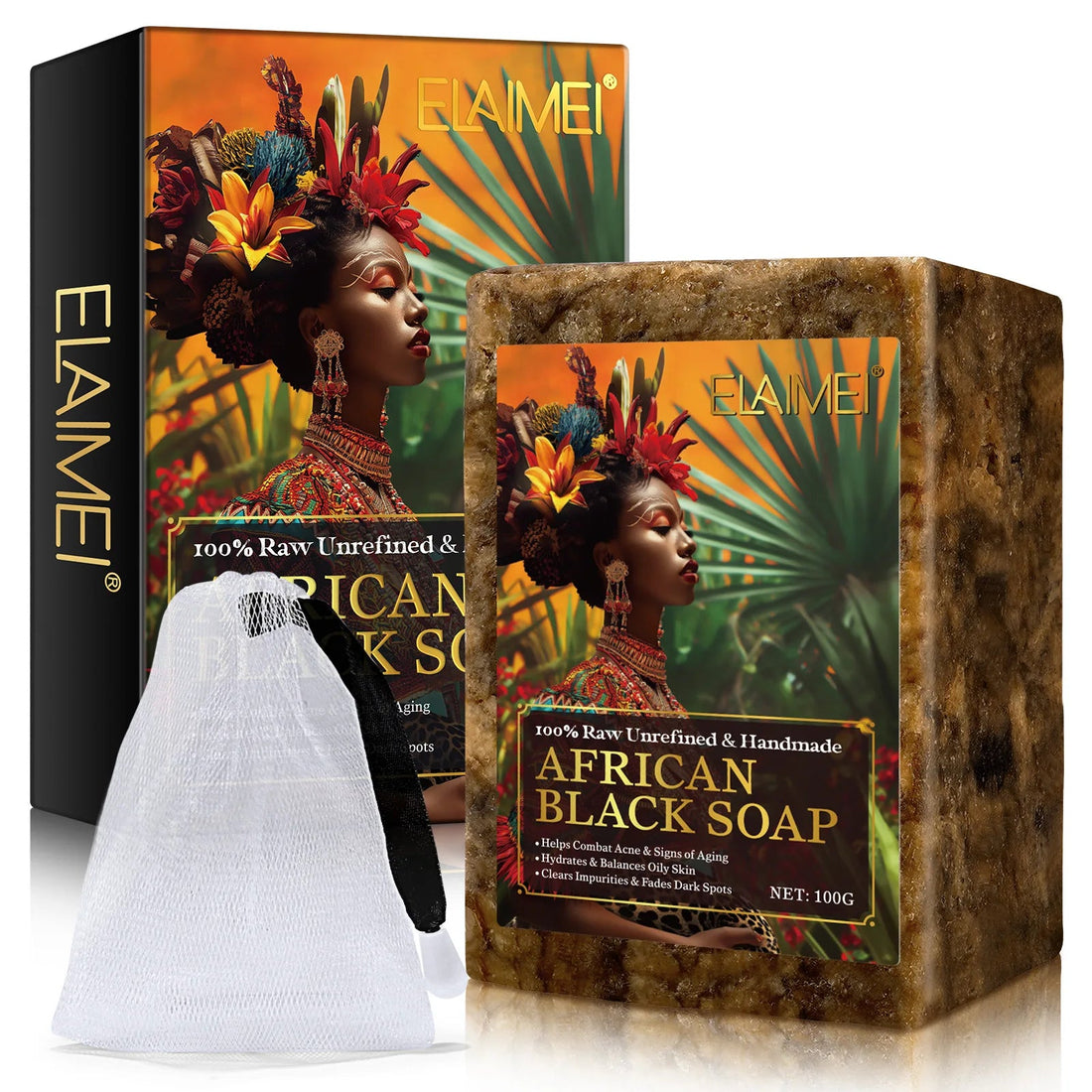 Raw African Black Soap for Oily Skin, Dark Spots  Pure & Natural Ingredients - Organic  Face and Body Wash Soap Halalzen
