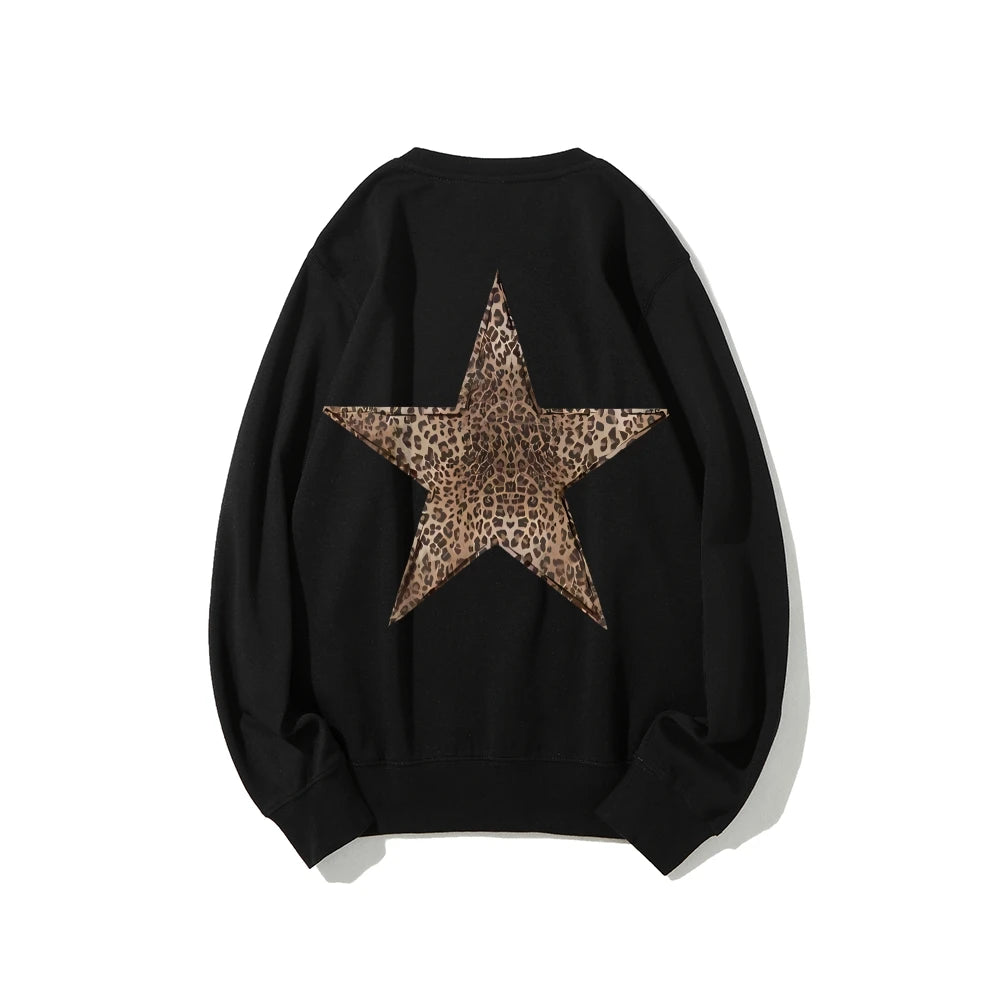 Leopard Star Graphic Sweatshirt Oversized Y2k Sweatshirt Cheetah Hoodie Streetwear Unisex Pullover Tops Autumn Female Clothing