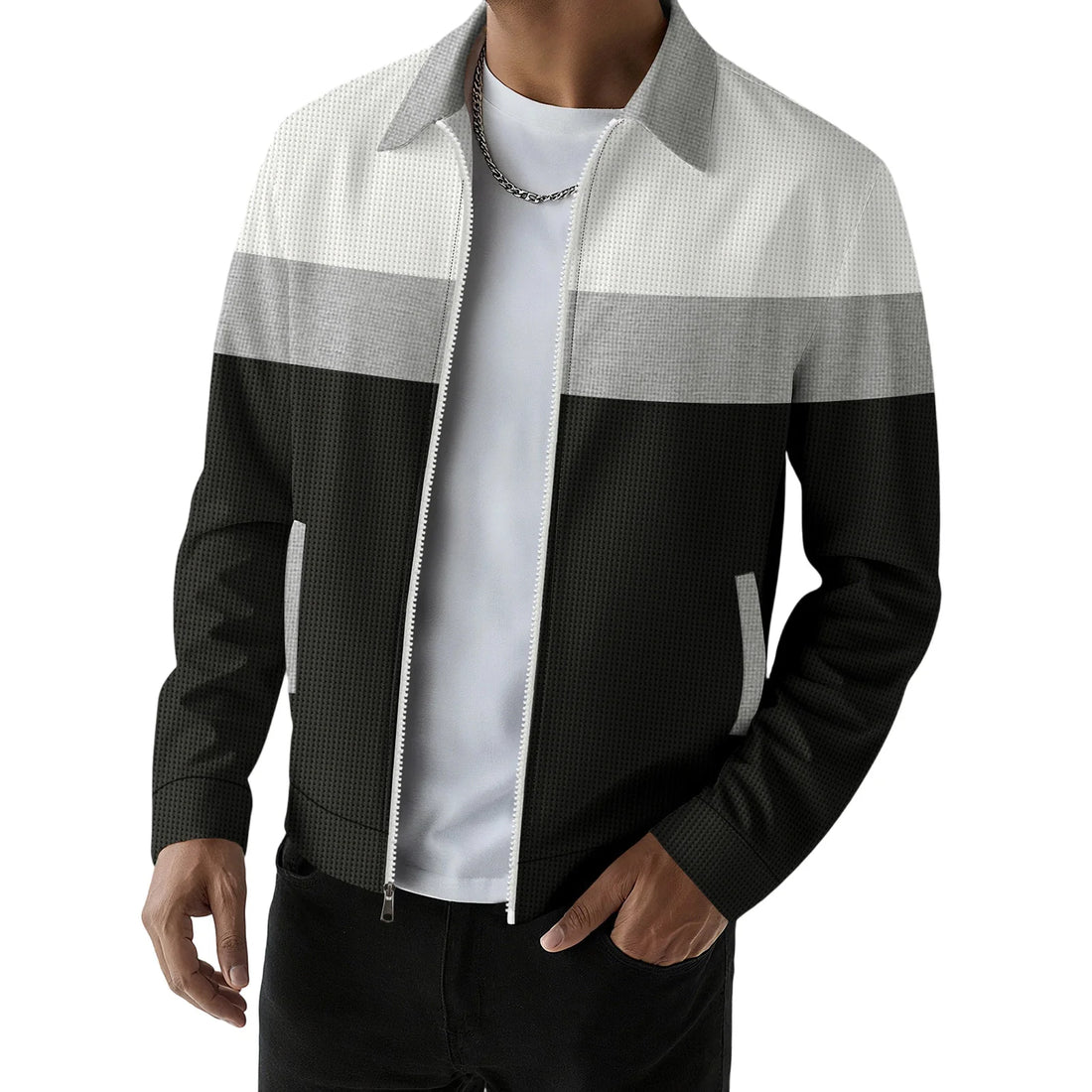 Men s Casual Lapel Collar Zip Up Jacket with Patchwork Design Pockets and Stylish Outerwear for Fall Fashion